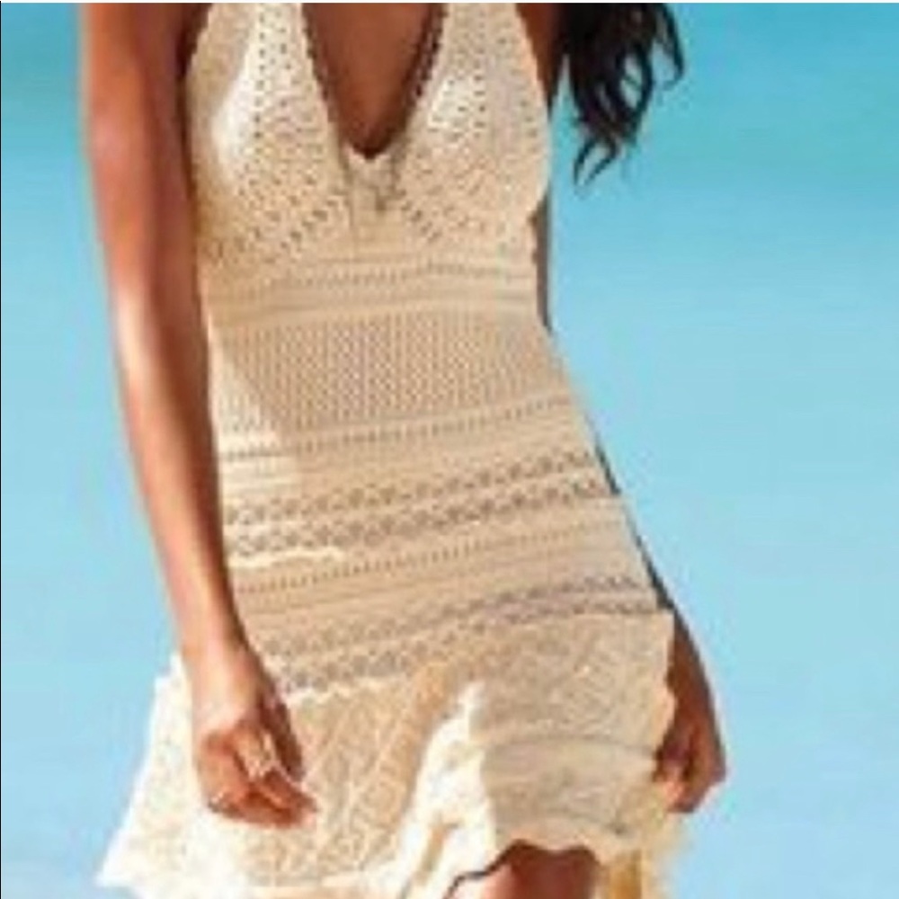 Moda International Crochet halter mini dress